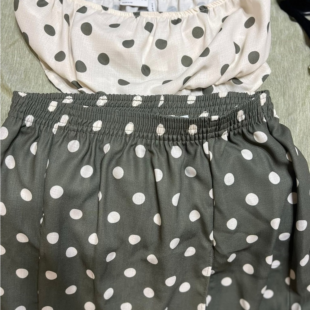 ASOS Cream and Green Polka Dot Skirt Set